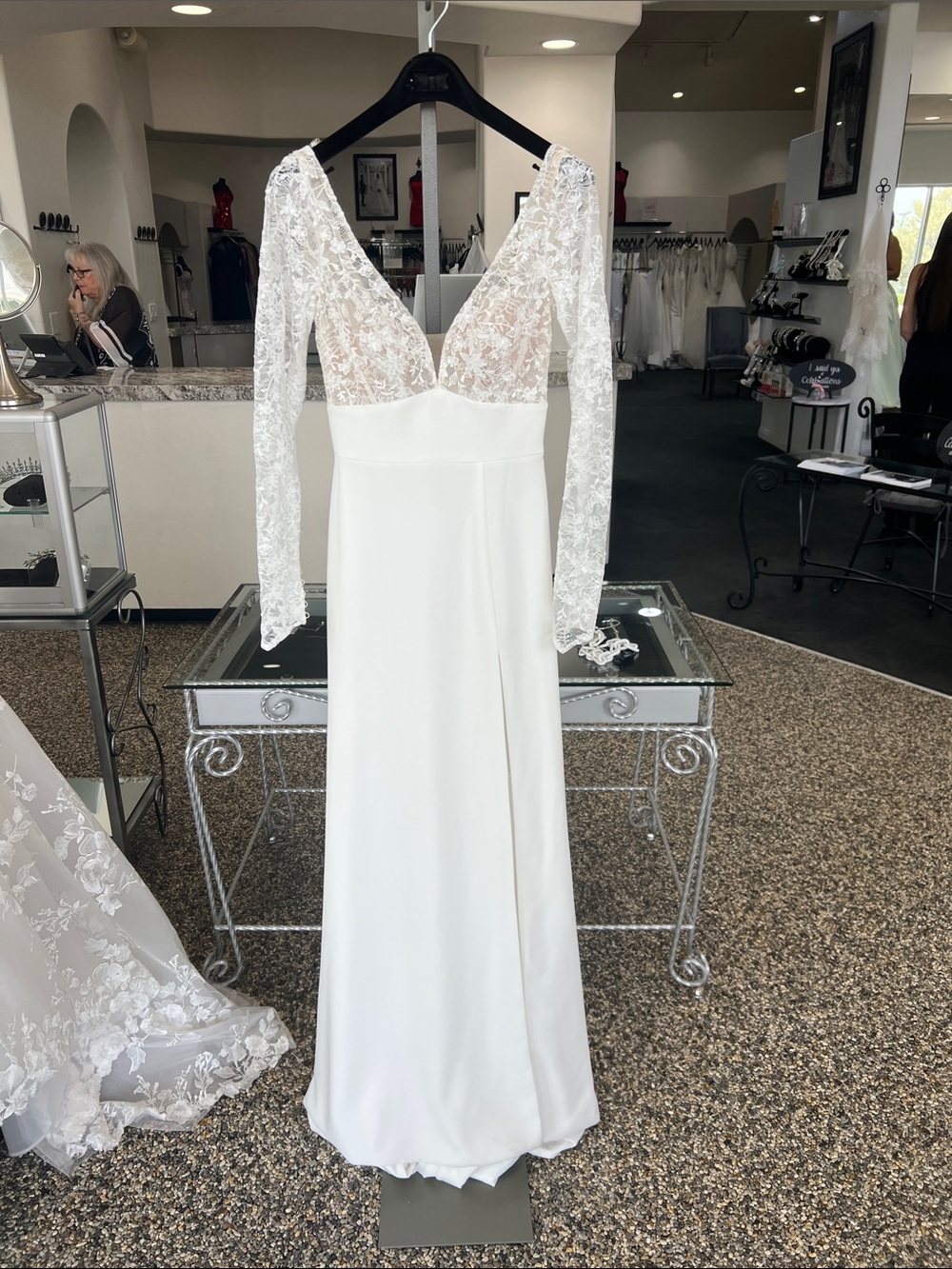 Long-Sleeve Lace Bodice Wedding Dress